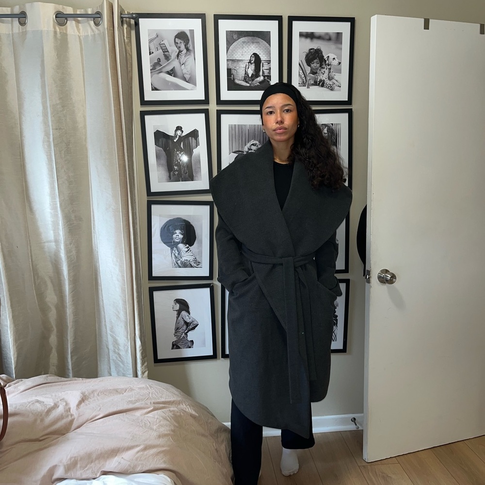 Cashmere Asymetrical Dark Gray Belted Wrap Coat